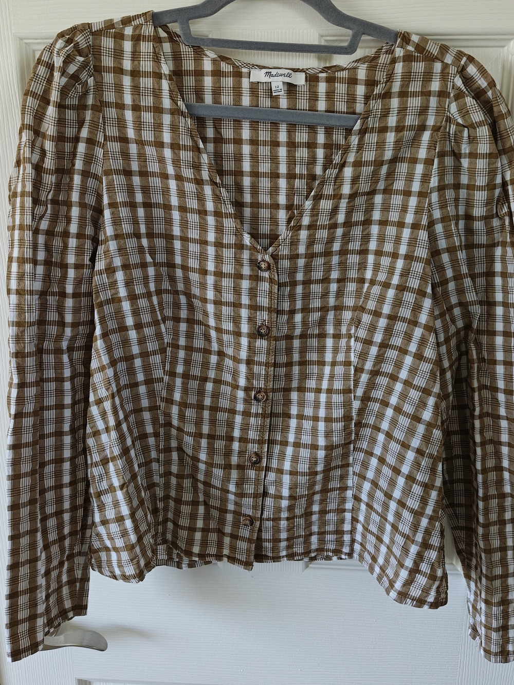 Madewell Brown & White Plaid Button-Front Women’s Top